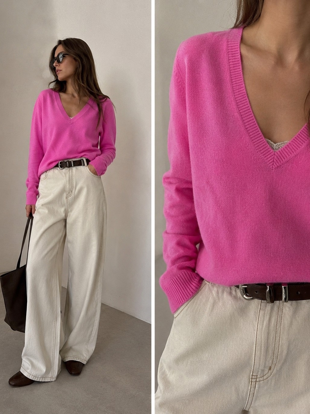 100% Cashmere Charter Club Fuchsia V-Neck Sweater XS
